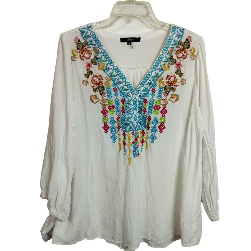4654) Andree by Unit White Floral Embroidery Boho Cottagecore Tunic Top 1X - Picture 2 of 8